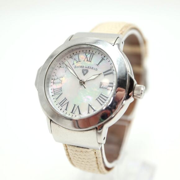 Swiss Legend South Beach MOP Watch 36mm Silver Tone White Leather w New Battery - Picture 1 of 16